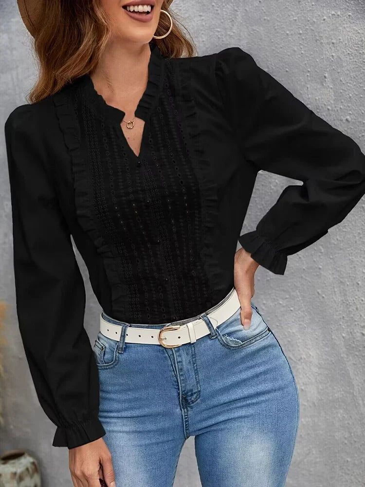 Blusa de Renda com Mangas Bufantes Elegance