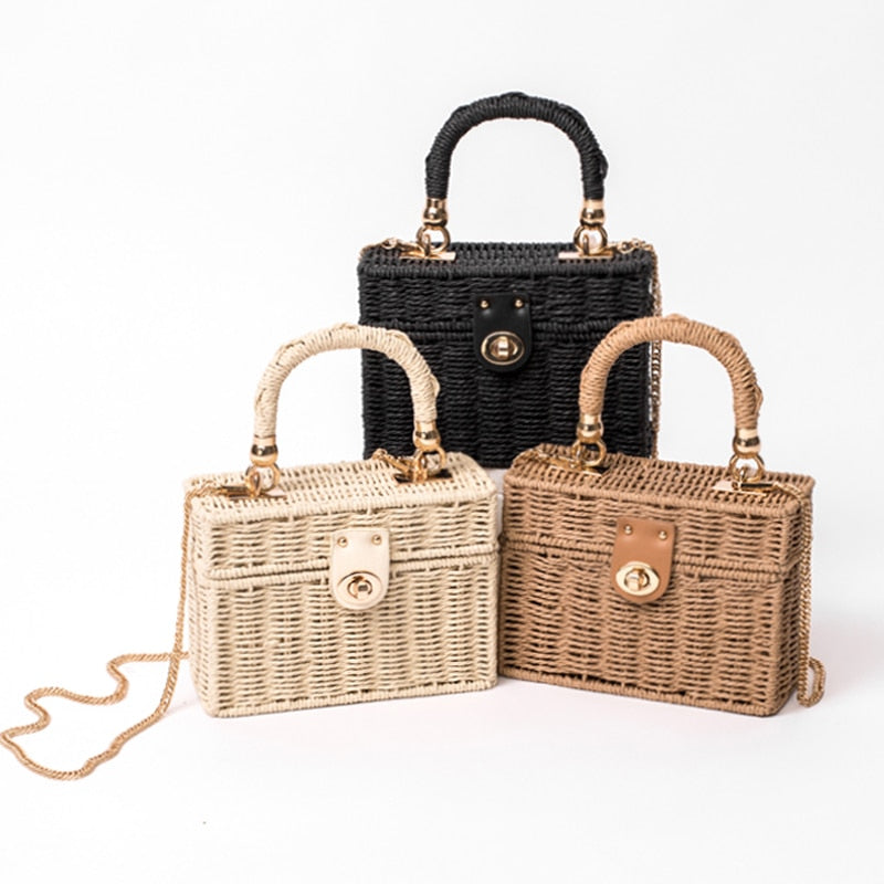 Bolsa Palha Rattan Quadrada