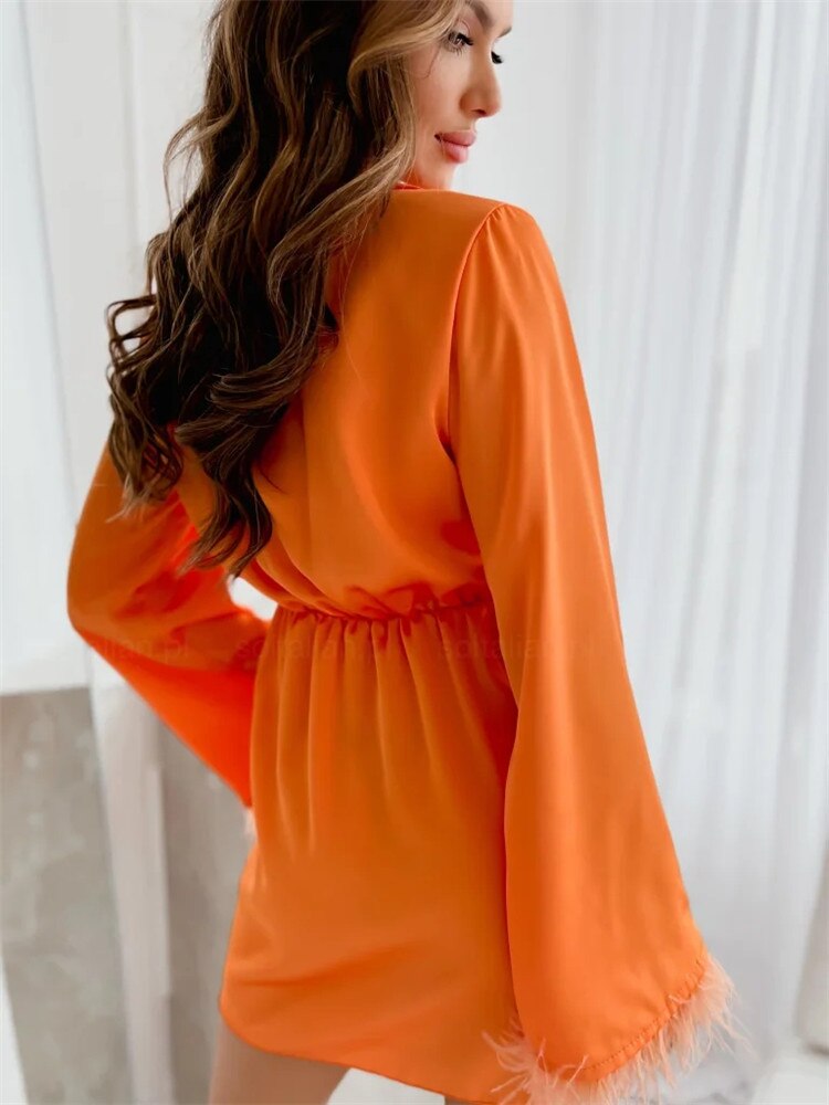 Vestido Traf Laranja Manga Longa