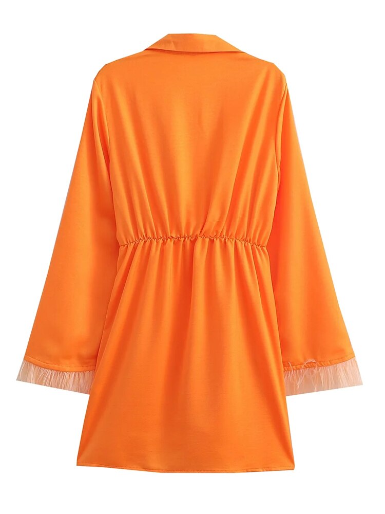 Vestido Traf Laranja Manga Longa