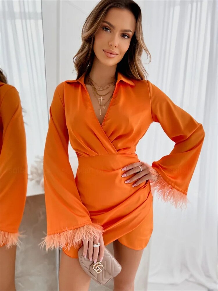 Vestido Traf Laranja Manga Longa