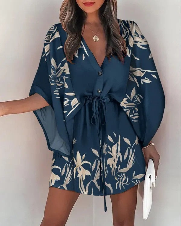 Vestido Decotado Manga Morcego Verão Moda Feminina Tendência